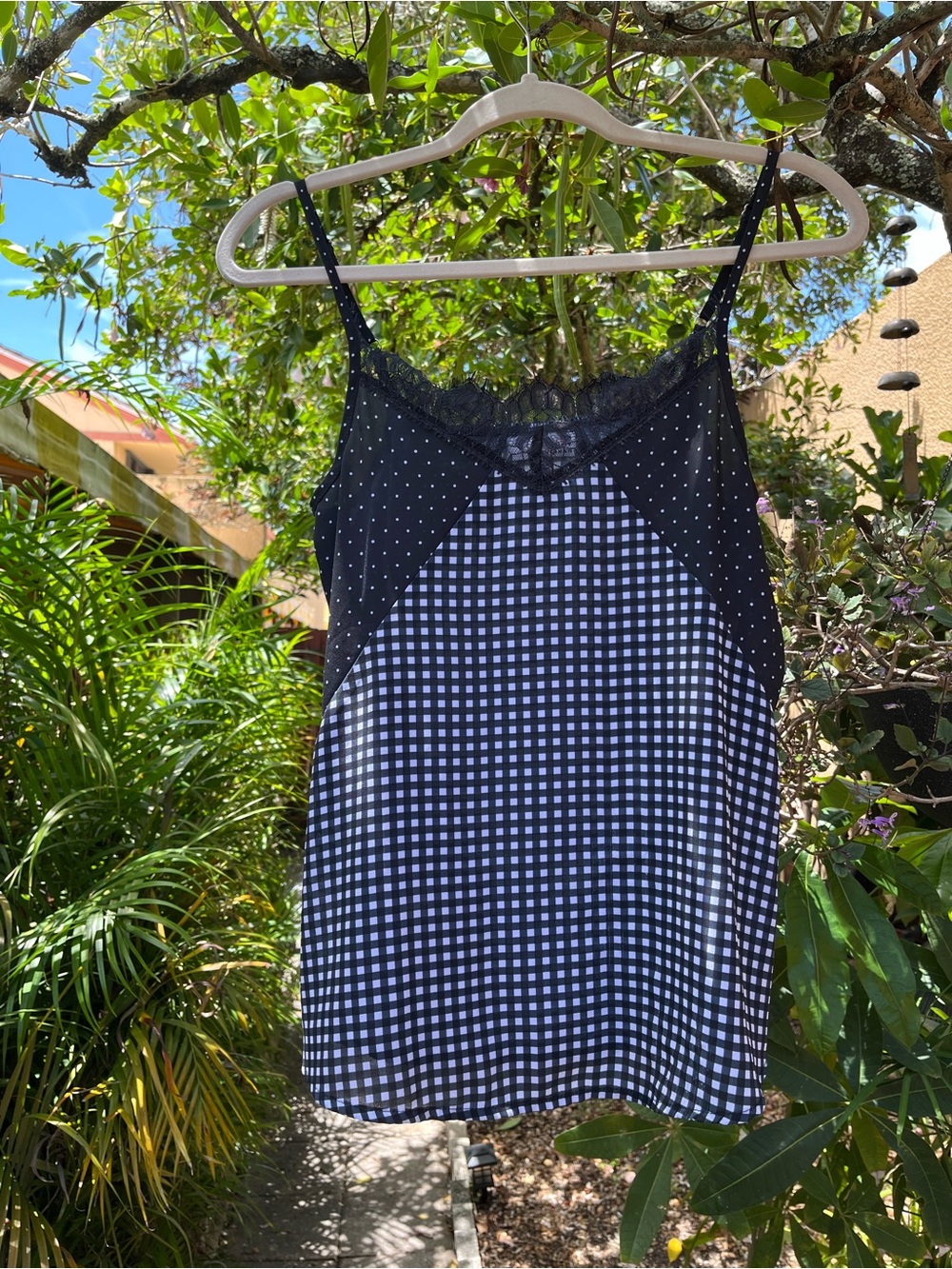 Ten Sixty Sherman Black & White Gingham Lace Cami, Women’s Size Small